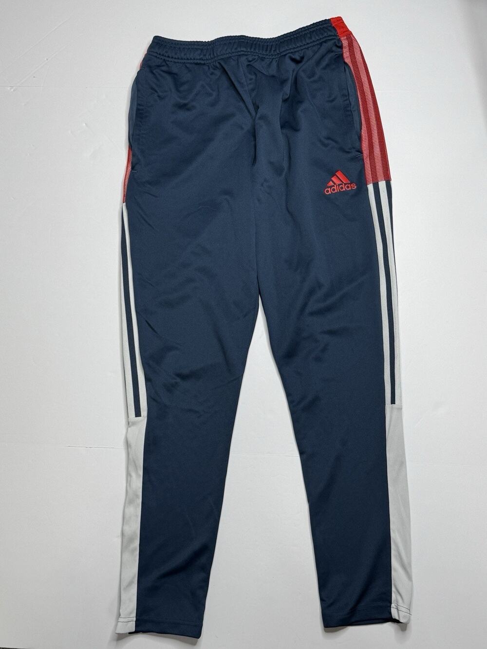 Adidas AEROREADY Men’s M Track Pants Navy Red White 3 Stripe Soccer Ankle Zip